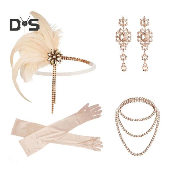 Комплект украшений 1920-х годов, повязка на голову, перчатки, серьги, сверкающие серьги, головной убор с пайетками, бусины, аксессуары для ролевых игр