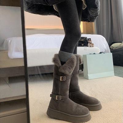 Зимняя обувь больших размеров с пряжкой, на толстой подошве, теплые хлопковые ботинки, длинные зимние сапоги, женские ботинки.