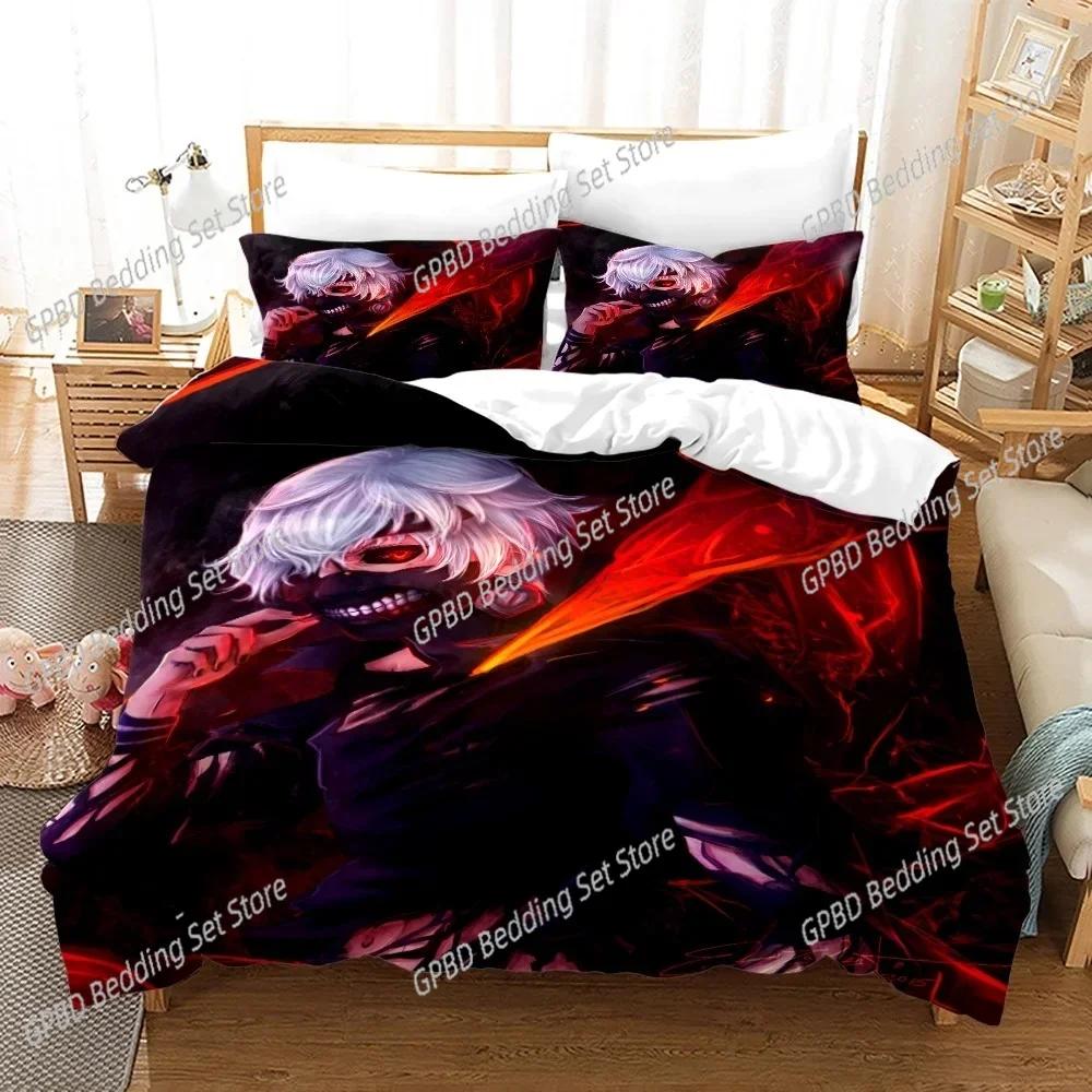 Аниме Токийский гуль 3D НОВЫЙ Пододеяльник Наволочка Комплект постельного белья Взрослый Мальчик Девочка Украшение спальни Детский Односпальный Двуспальный Большой