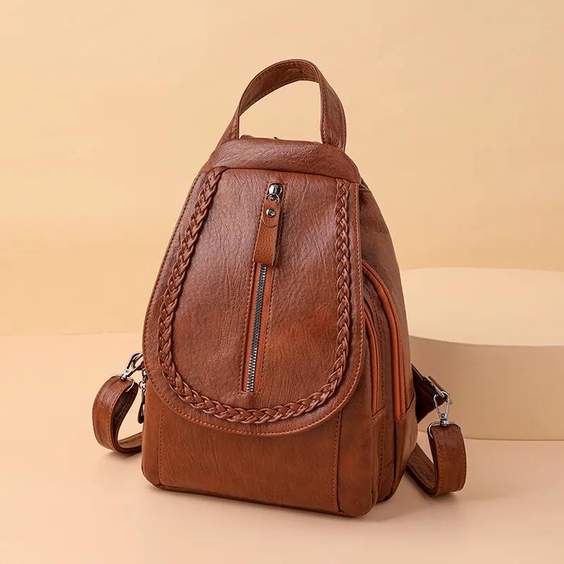 Повседневная универсальная сумка через плечо из мягкой кожи для женщин, мини-рюкзак для покупок, нагрудная сумка, повседневная универсальная сумка с диагональным поперечным ремешком