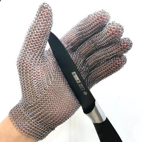 Food Grade 316L Stainless Steel Mesh Chain Mail Gloves Five Finger Cut Resistant Butcher Gloves for Slaughter & Meat Processing
