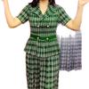 Женский летний клетчатый костюм 2025: Свободный, Стройнящий, Молодящий комплект-двойка с темпераментным топом и брюками широкого кроя.