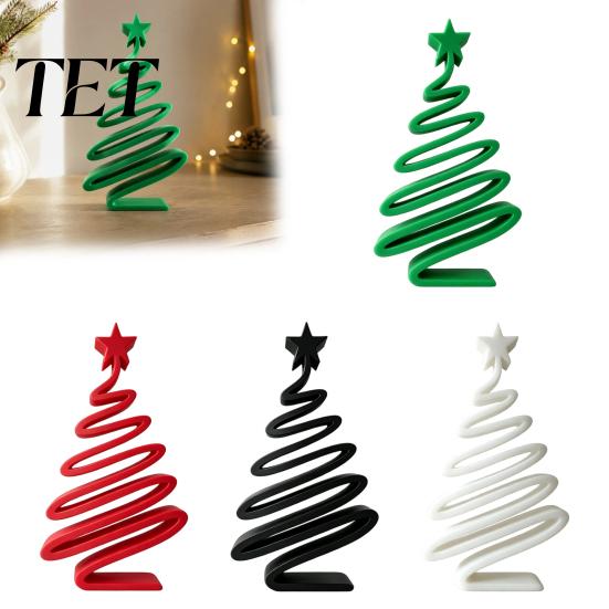 Handcrafted Tree Figurines 3D Printed Minimalist Christmas Desktop Ornament, Modern Holiday Table Living Room Accents Sign for Bedroom Home