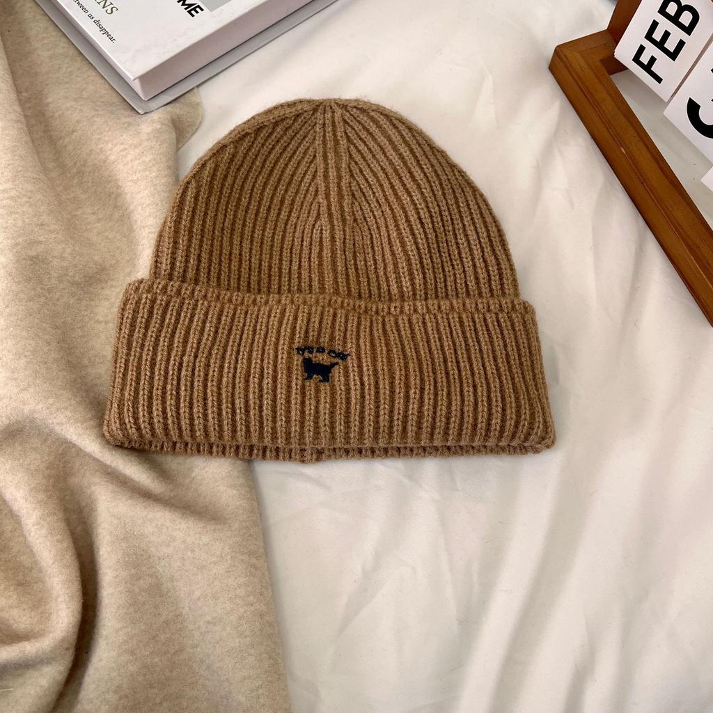 Шапка женская осенне-зимняя универсальная вышитая шапка с изображением котенка большая голова маленькая вязаная шапка модная теплая шерстяная холодная шапка