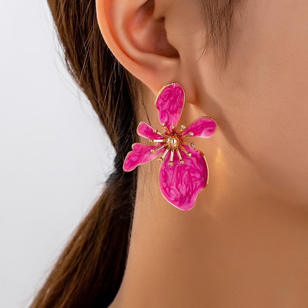 Temperament Creative Color Dopamine Metal Irregular Design Sense Large Flower Earrings Women'S Holiday Wind Earrings