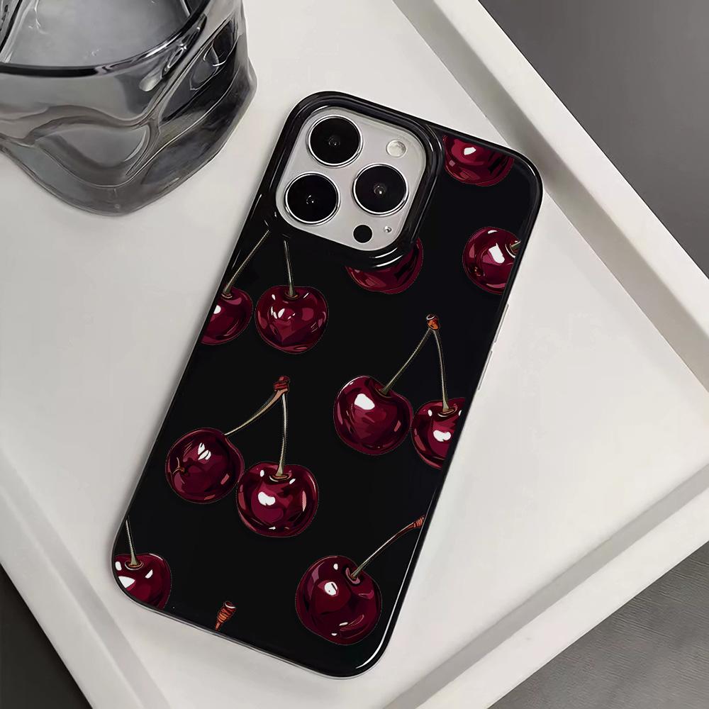 Чехол для телефона с узором из черной вишни для iPhone 16 17 Pro Max 15 14 13 12 11 Pro Max 16e X XS XR XSMax 7 8 Plus SE 2022 Мягкий чехол