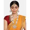 Antique Gold Tone Long Kundan & Pearls Bridal Necklace, Earring & Maangtikka Set For Women
