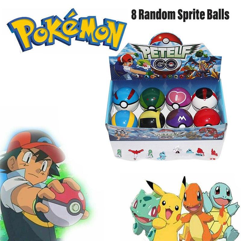 Pocket Monster Ball Toy 7cm Diameter Abs Material Set Of 8 Pokemon Figures