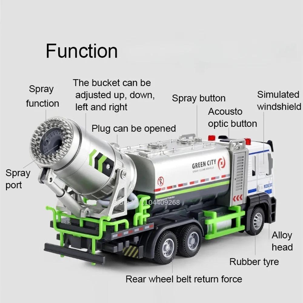 Scale 1:32 Electric Vacuum Cleaner Car Model Toy Metal Body Music Light Spray Engineering Vehicles Decorative Ornaments for Boys