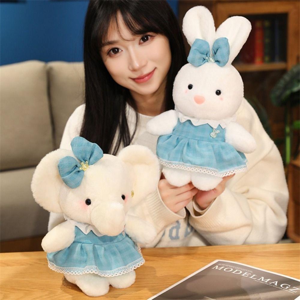 Мягкие плюшевые игрушки в виде мультяшных кроликов, одетых в кружевное платье с бантом, плюшевая кукла-слон, подарок для пар