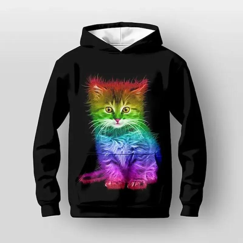 Девочки 3D графика Мультфильм кот Толстовка Длинный рукав 3D принт Осень Зима Активный Мода Милый Полиэстер Дети На открытом воздухе На каждый день Повседневные