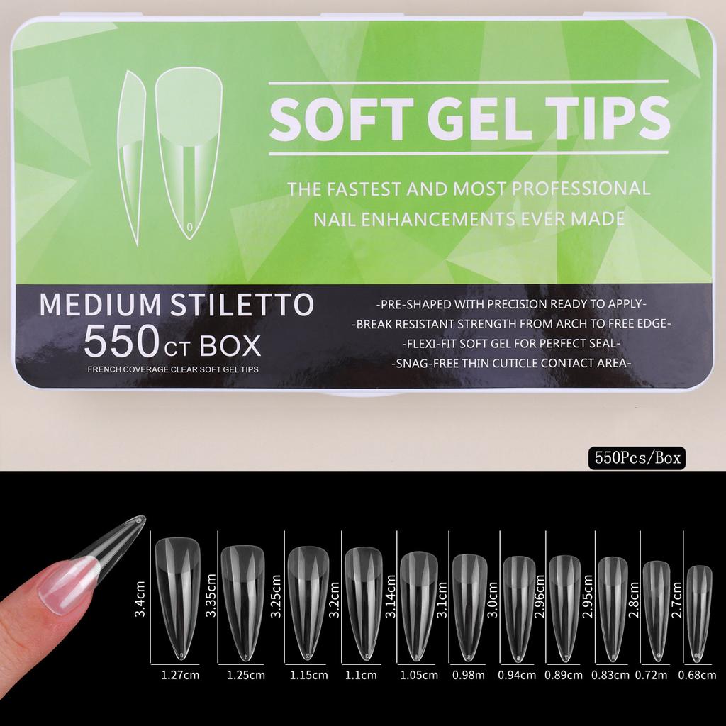 550 шт., мягкие гелевые типсы для предварительной полировки, ПММА, без складки, пресс для ногтей, полное покрытие, прозрачные гелевые типсы