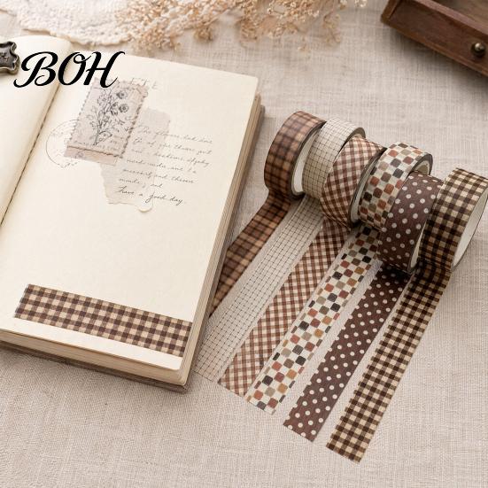 Neat Storage Washi Tape Set 6 Rolls Plaid Set, Grid Checkered Pattern Masking Tape, Self Artistic Roll Adhesive Decorative for DIY Crafts, Journal,