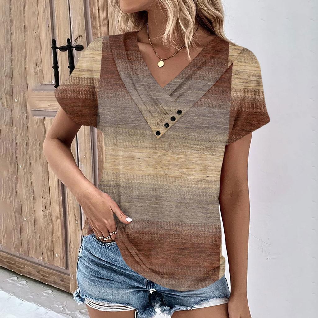 Summer Tops For Women Pattern For Women V-Neck Short Sleeve Comfy Womens Tops Oversized Tshirts