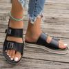 2024 Summer Women Flat Sandals Belt Buckle Open Toe Vintage Anti-slip Casual Large Size Female Slippers Platform Shoes Ladies Slides