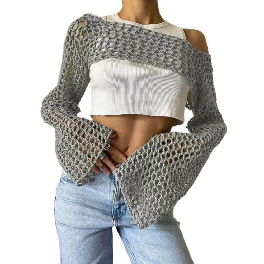 Soft Round Neck Shrug Pullover Y2K Knit Hollow Out Crop Top Women Crochet Crop Top Shopping