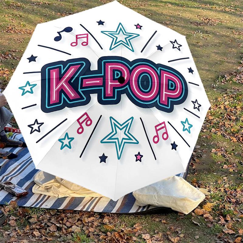 1 шт. K-pop Музыкальный Автоматический Открывающийся/Закрывающийся Зонт с Ветрозащитой, Прочный Купол на 8 Спицах, Долговечные Спицы, Модный Дизайн, Аксессуар для Улицы, Забавный Принт, Холи