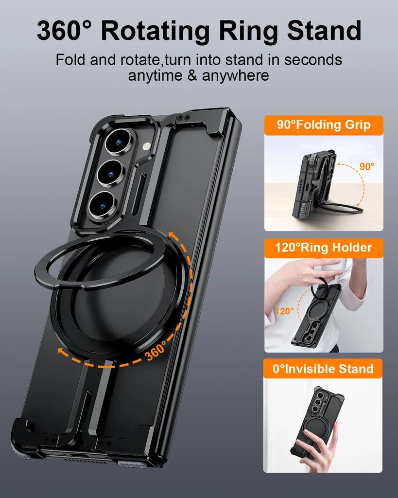 Металлическая магнитная чехол-книжка Oatsbasf для Samsung Galaxy Z Fold 7 с подставкой, вращающейся на 360°, для беспроводной зарядки Magsafe, безрамный