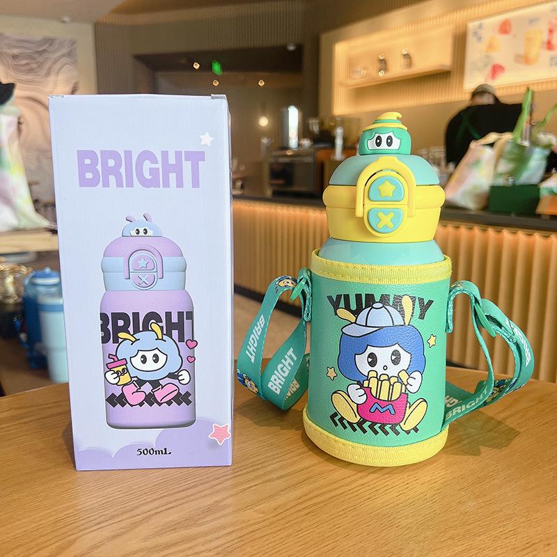 Термос-чашка с трубочкой из пищевой стали марки 316 для детей — идеально подходит для учеников начальной школы, мальчиков и девочек