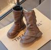 Женские ботильоны до середины икры Детские высокие сапоги Простые на толстой подошве Классические детские Кошачья лапка Кожаные сапоги Зима