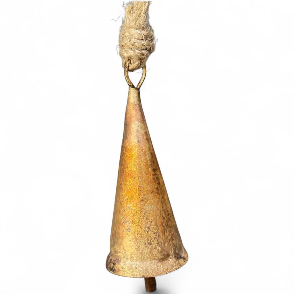 Pack of 10 Vintage Gold Tin Jingle Bells with Jute Rope for Farmhouse Christmas Decor, Witch Bells for Protection, Boho Craft Garland