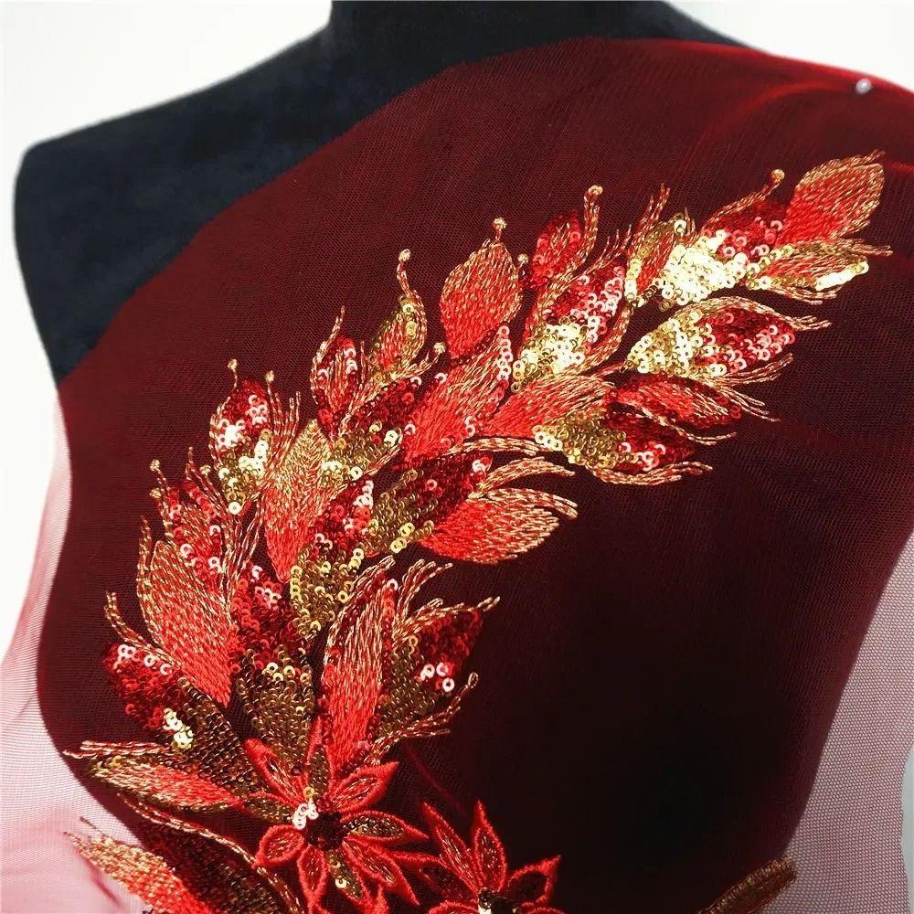 Blue Black Gold Embroidered Floral Patches DIY Sequins Patches Wedding Gown Decoration DIY