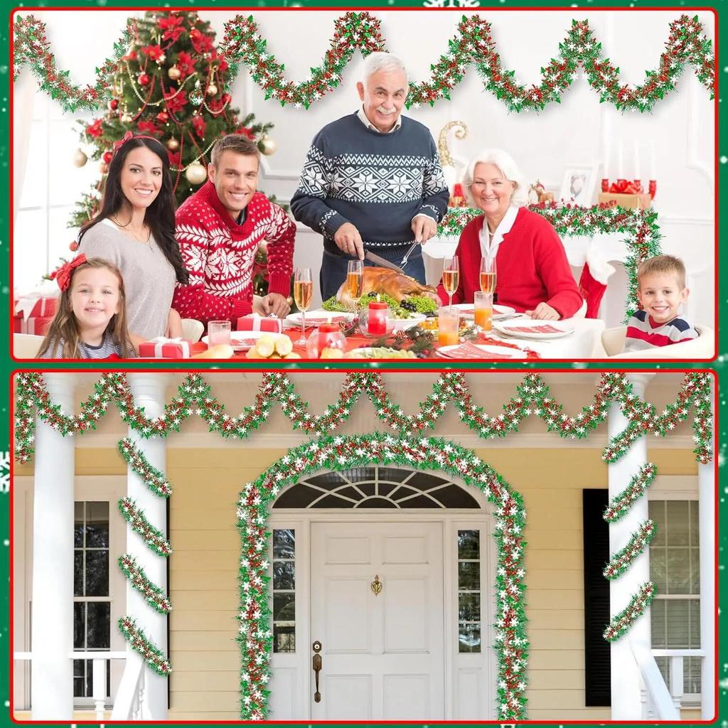 2М Рождественская белая гирлянда из мишуры в виде снежинок, украшение для рождественской елки, рождественская скрученная гирлянда, подвесной потолочный декор для новогодней вечеринки