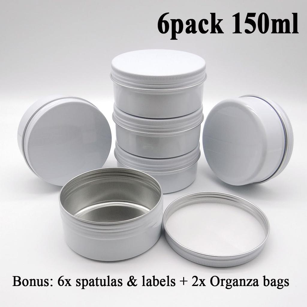 Wopanxye 6 упаковок по 5 унций, белая алюминиевая банка, косметический крем, тени для век, мазь, блеск для губ, чайная свеча, многоразовый контейнер, банки для краски, алюминиевая банка