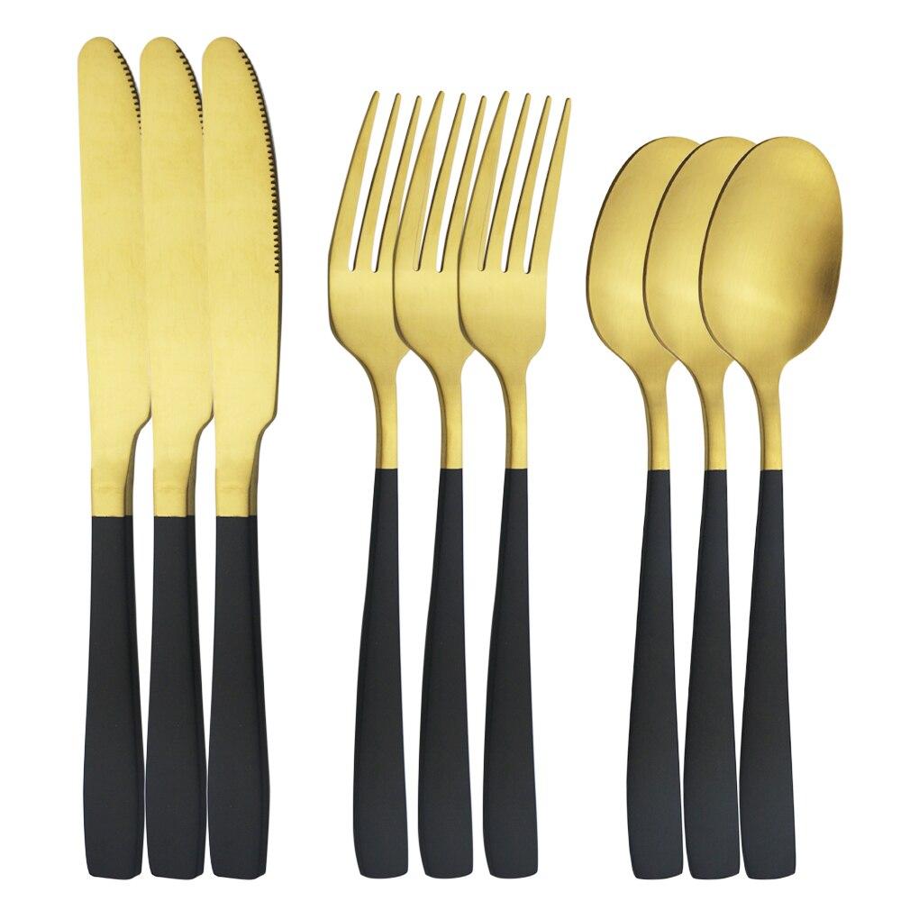 9pcs/3set Gold Dinnerware Stainless Steel Cutlery Set Dinner Knives Fork Spoons Sliverware Kitchen Tableware Set
