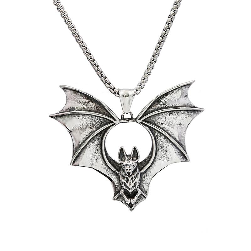 Classic Design Stainless Steel Bat Necklace Men Punk Hip Hop Biker Animal Pendant Jewelry High Quality Halloween Gift
