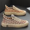 Fashion Plaid Casual Sneakers for Men  Platform Breathable Flats Shoes for Men's Lace-up Khaki Shoes Color Matching Designer Sneakers