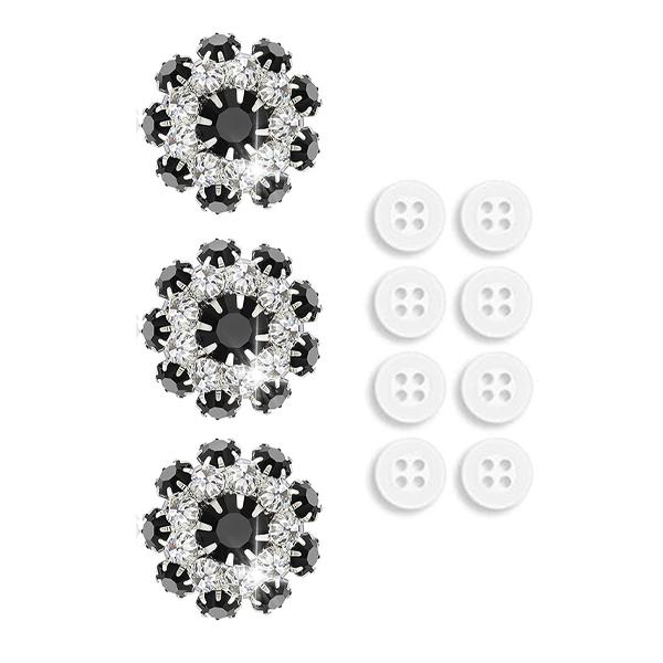 3Pcs Rhinestone Buttons Covers With 8Pcs Sewing Buttons Crystal Buttons Clip On Button Jewelry Women For Sewing Diy Craft Decor