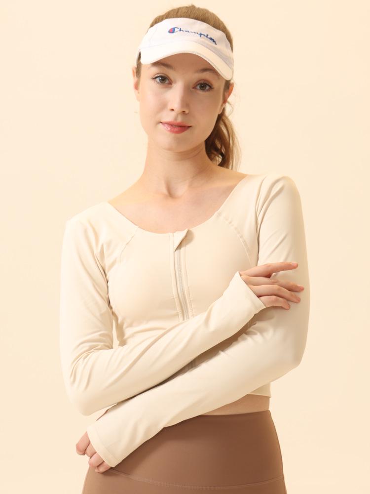 Женский топ для йоги с открытой спиной, длинным рукавом, передней молнией и вставками на груди - Быстросохнущий, облегающий, для бега и фитнеса