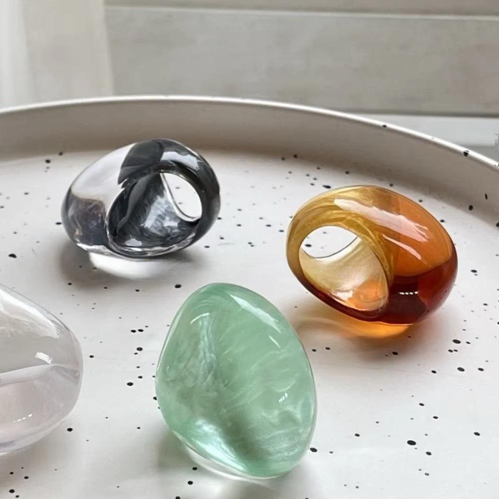 Non-adjustable Resin Ring Geometric Exaggerated Ring Oval Exaggerated Ring Girls Jewelry