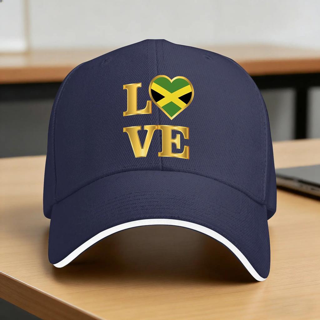 Love Jamaica Flag Design Golden Print Baseball Cap Fashion Trucker Hat Summer Couple Women Outdoor Sport Baseball Caps