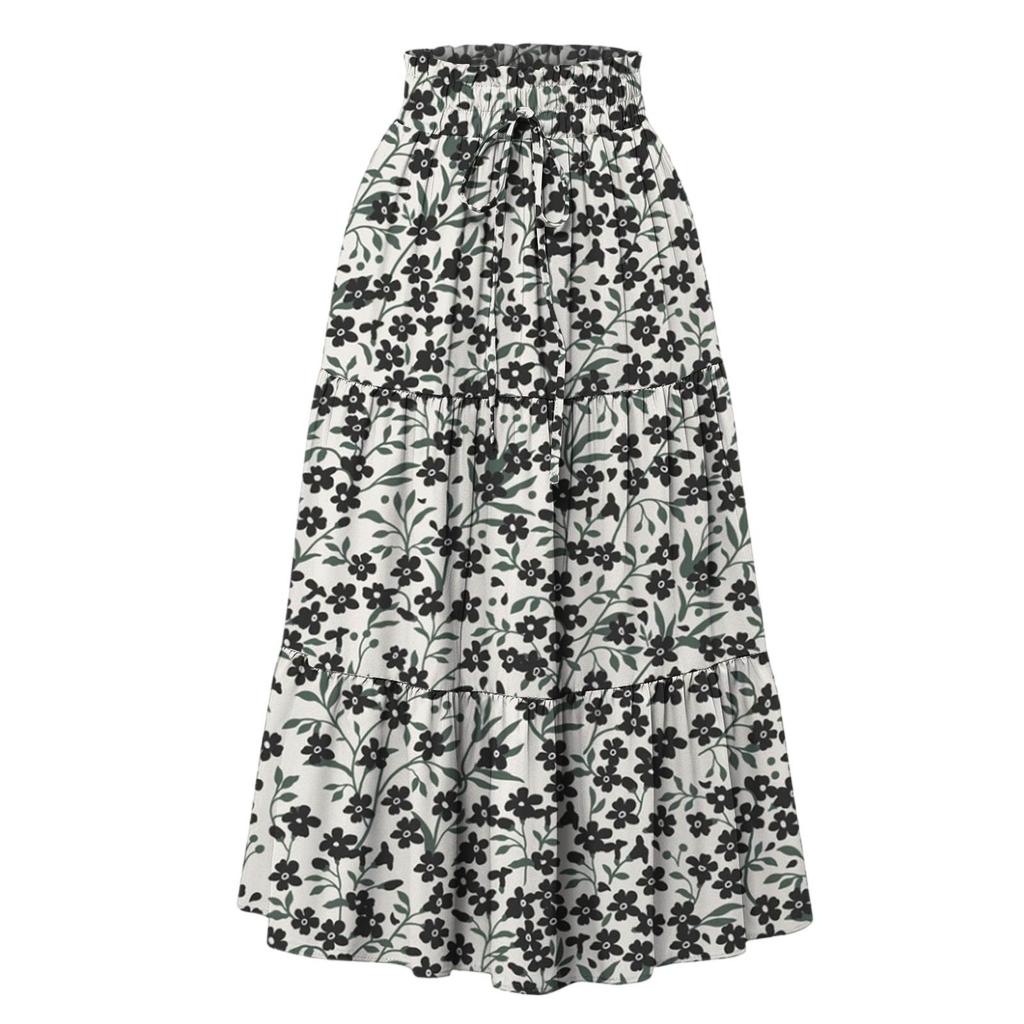 Женская модная юбка свободного покроя с цветочным принтом и эластичным поясом без карманов