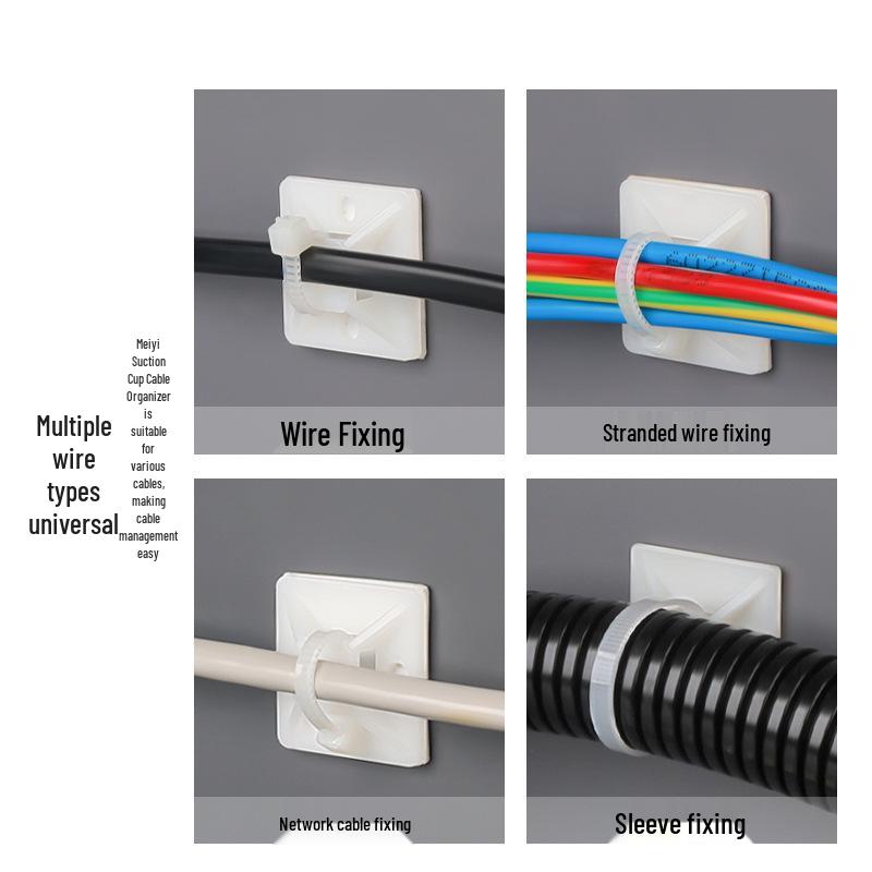 Adhesive Cable Organizer Clip: Wall-Mounted Wire Fixing Base & Zip Tie Holder