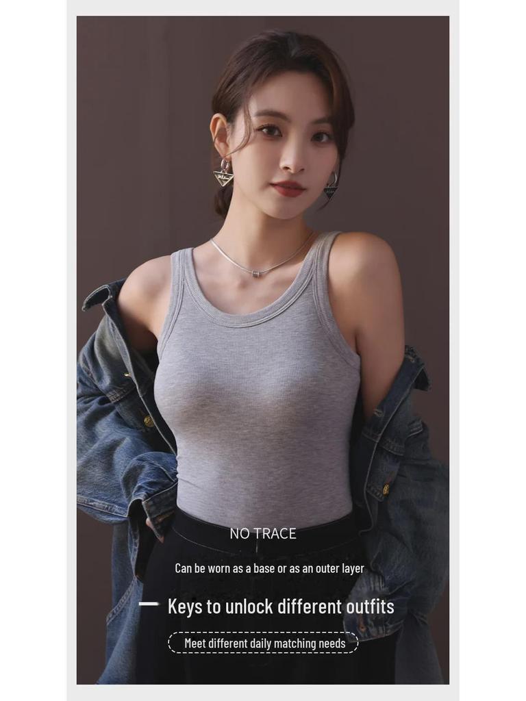 Женский топ из хлопка и модала в рубчик с нагрудными вкладышами, цельный низ, нижнее белье больших размеров с защитой от воздействия внешней среды