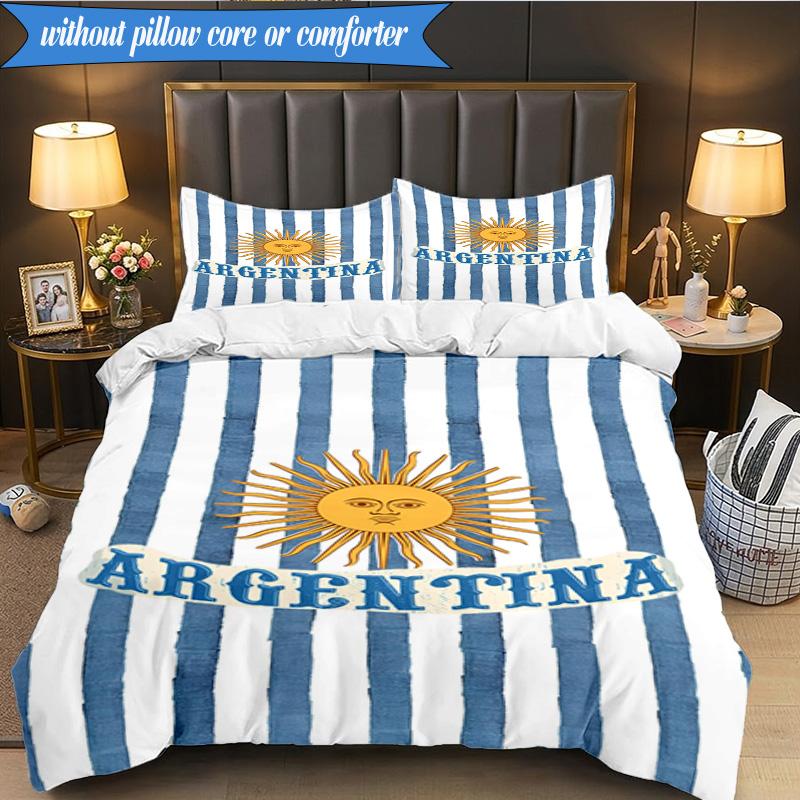3PCS Argentina Flag Design Bedding Set 2D Printing (Includes 1 Duvet Cover + 2 Pillowcases Coreless), Bedroom decor,Fan gift