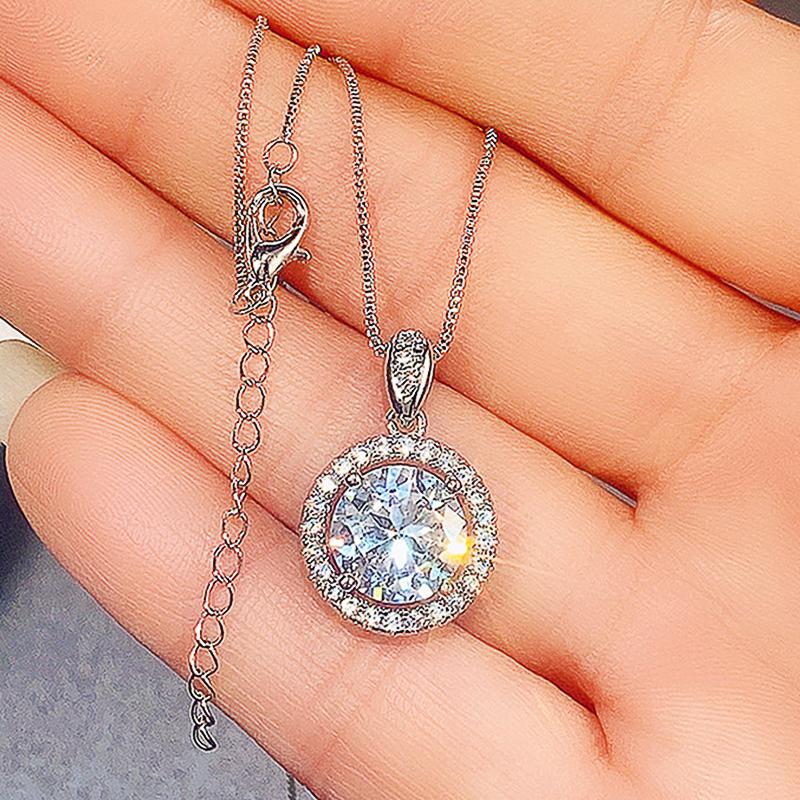 New Luxury Fashion 10MM Cubic Zirconia Pendant Necklace Women Engagement Wedding Accessories Elegant Female Jewelry