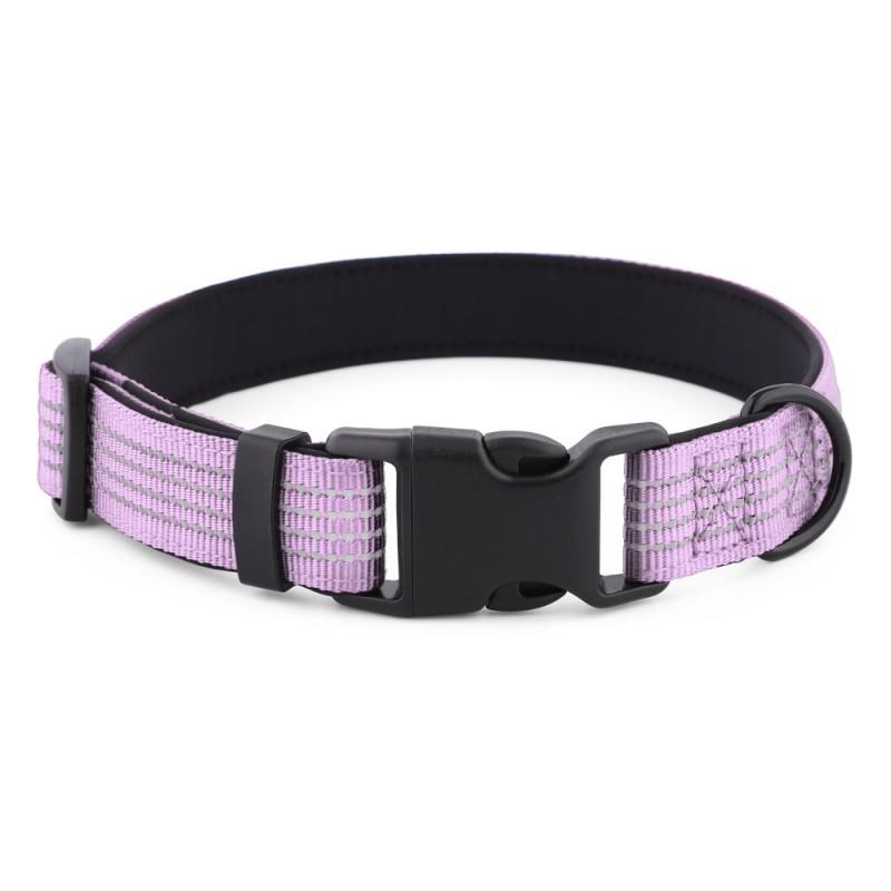 Reflective Nylon Dog Collar Medium To Large Breeds Adjustable Safety Neck Strap With 3-4 Stripes Multiple Colors