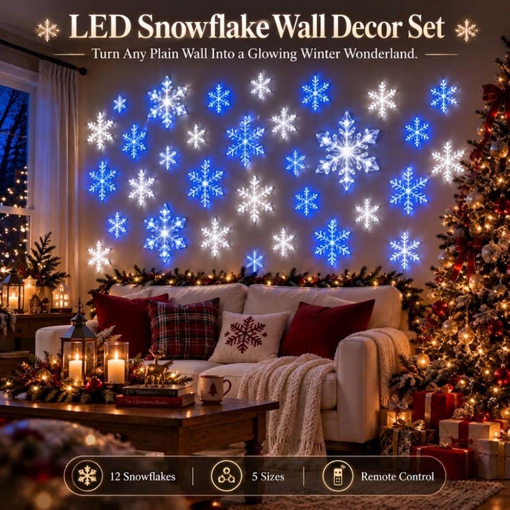 12Pcs White Snowflake Led Snowflake Wall Lights Xmas Wall Hanging Lights Window Display