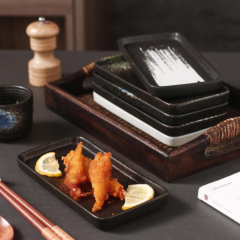 Japanese Ceramic Plate Cuisine Flat-bottomed Sushi Plate Restaurant Tableware Household Side Dishes Snacks Rectangular Plate