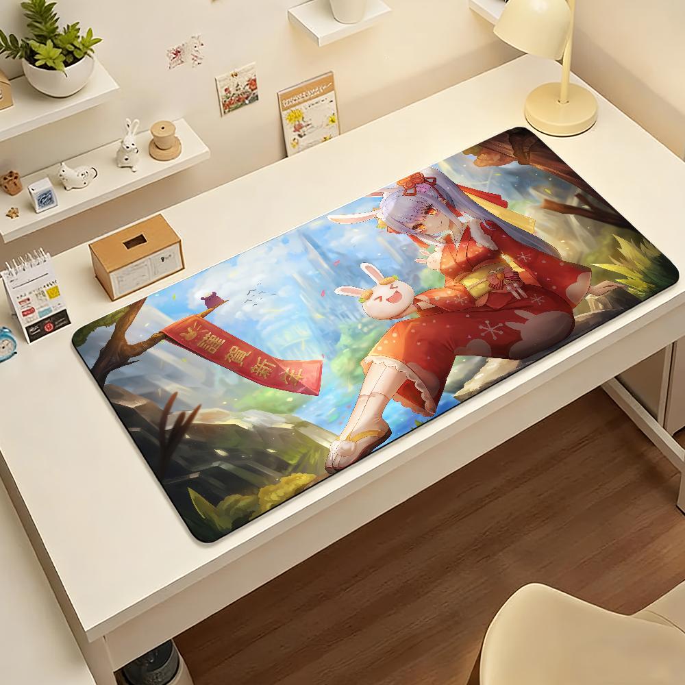 Gaming Mouse Pad Large Desk Mat Antislip Stitched Edges Blue Hair Bunny Girl Anime Print Keyboard Pad for Office Gaming