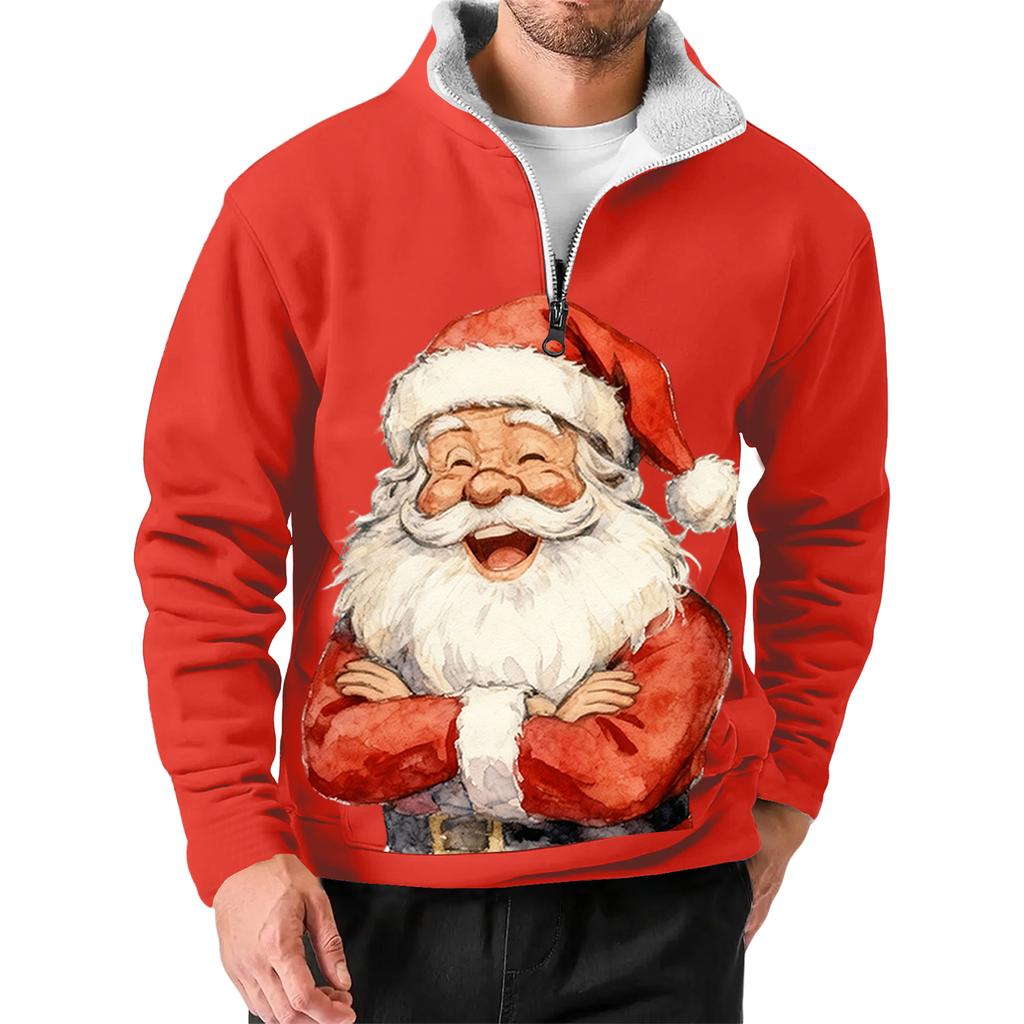 Мужской рождественский свитшот со стойкой, популярный уличный повседневный топ с воротником