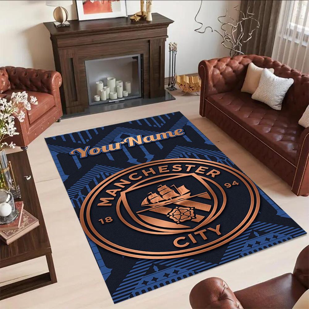 Manchester City Personalized Text Floor Mat Design for Foyer Living Rooms Entryway Playrooms Antislip Carpet Decorate Offices Wedding Party Gift