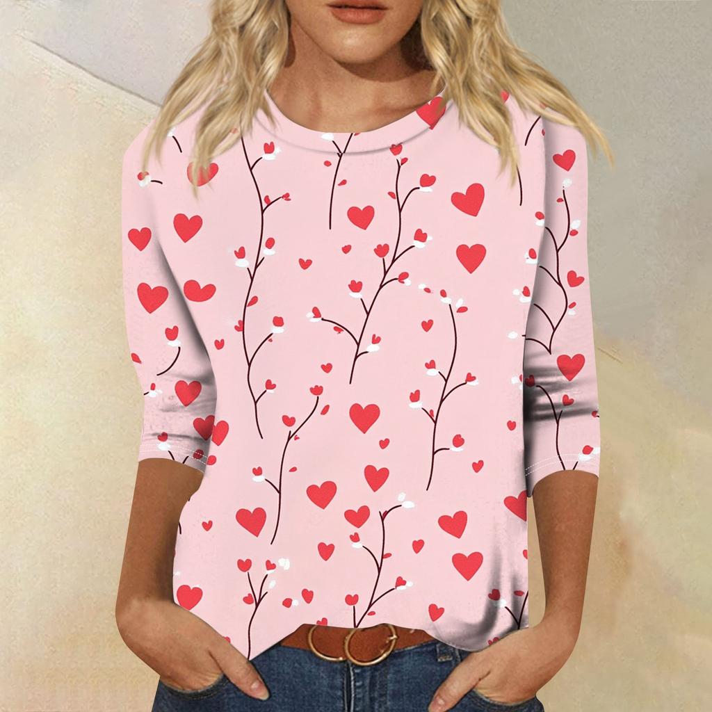 Футболка женская с рукавом 3/4, повседневная футболка с принтом ко Дню святого Валентина, джемпер с круглым вырезом