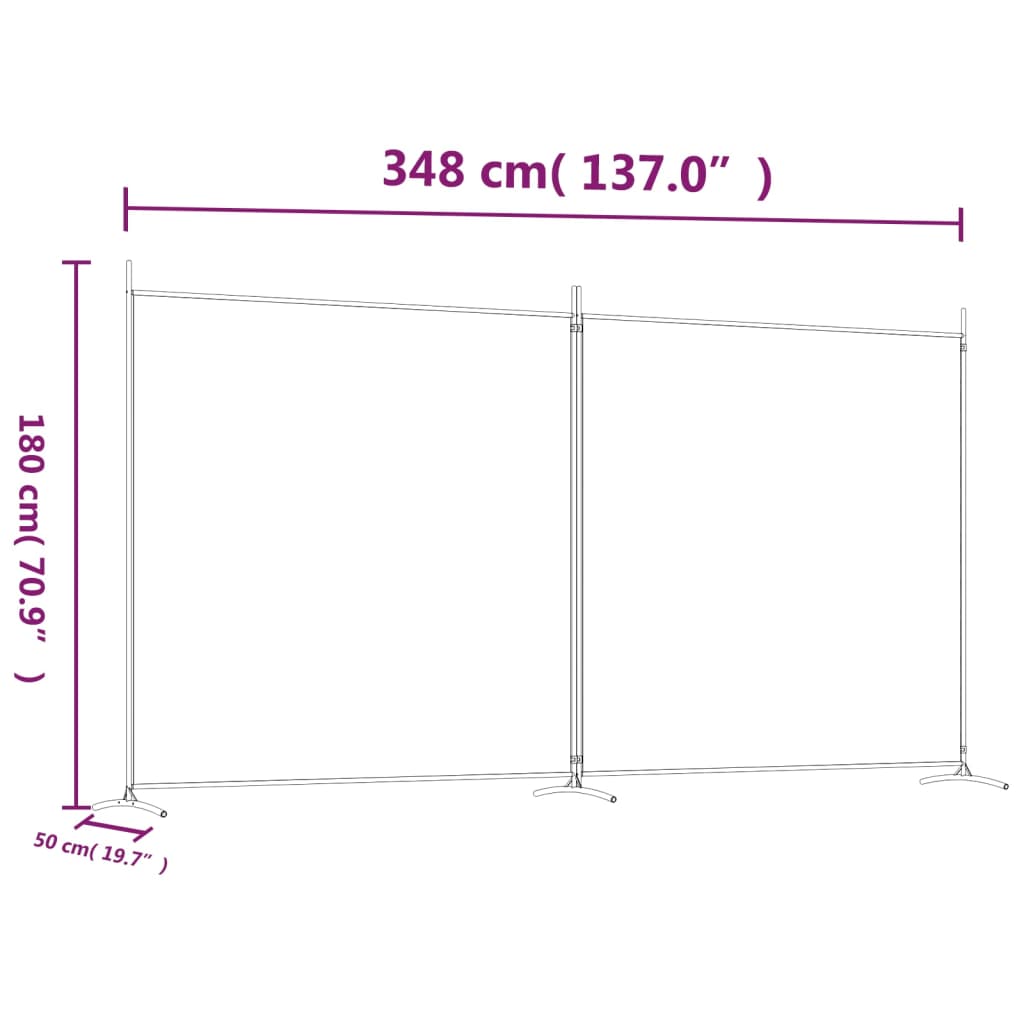 2 Piece Brown Folding Screen 348 x 180 cm Fabric