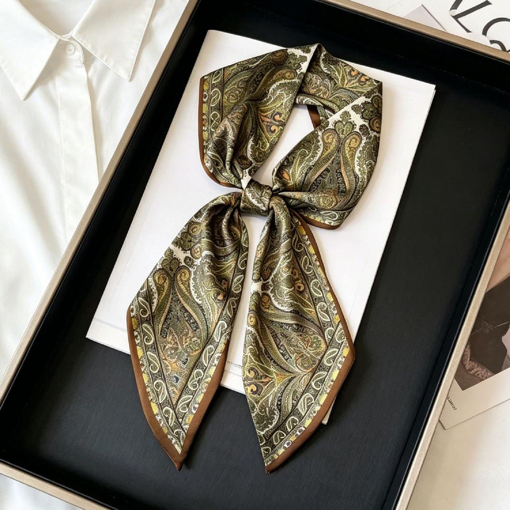 Hangzhou silk simulation silk texture double-layer printing long silk scarf spring and autumn matching scarf can be tied waist decorative streamer