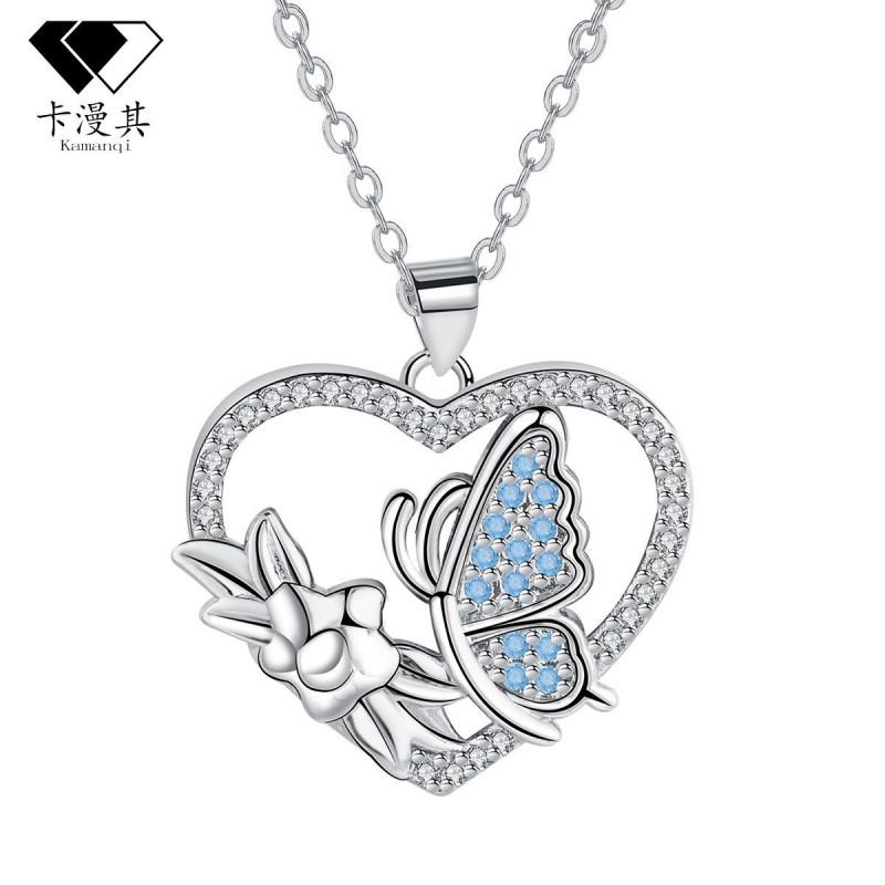Womens Heart Shape Butterfly Pendant Necklace Tone Cross Chain Fashion Casual Chic Jewelry